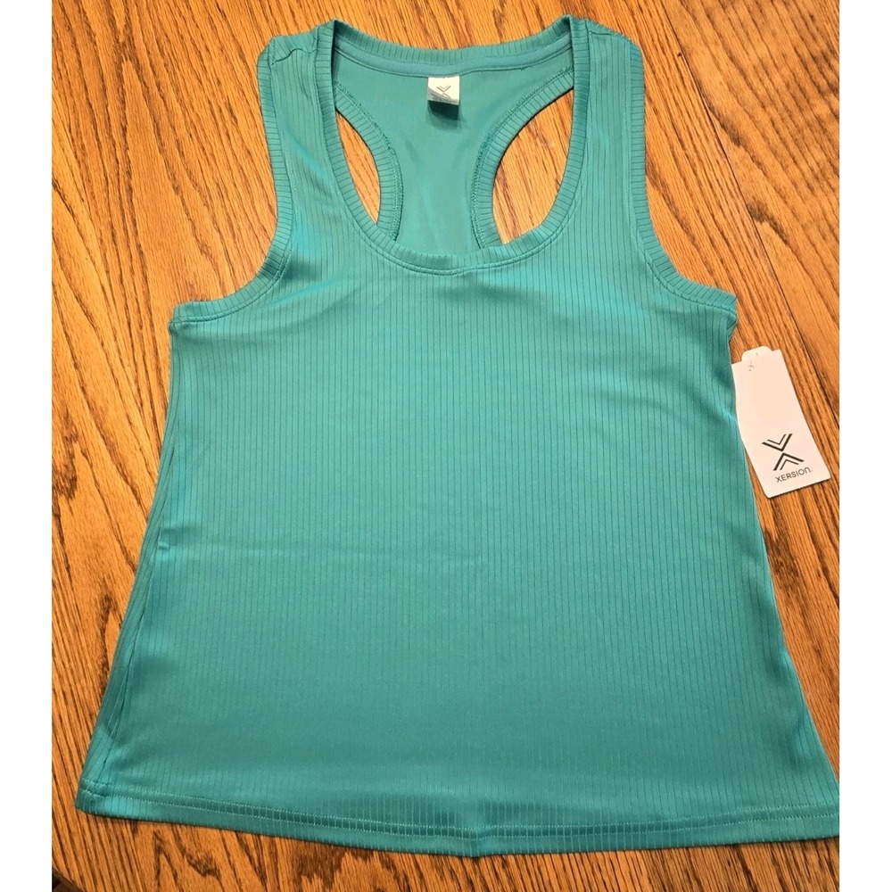 Xersion Womens  Scoop Neck Racerback Tank Top Size Misses Medium Columbia Green